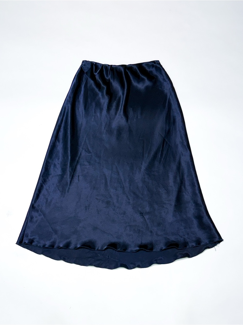Nicole Miller New York Navy Satin Midi Slip Skirt S 32